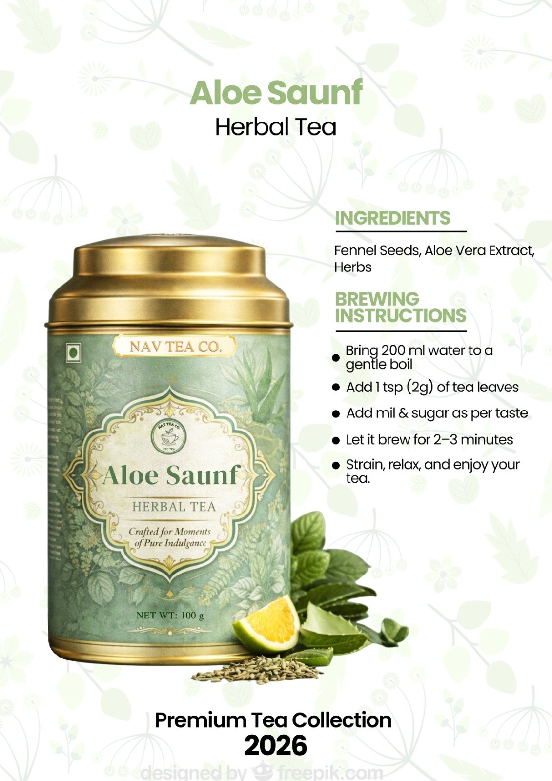Aloe Saunf Herbal Tea (100g) Natural Digestive Tea for Gut Health, Detox & Fresh Breath - Image 2