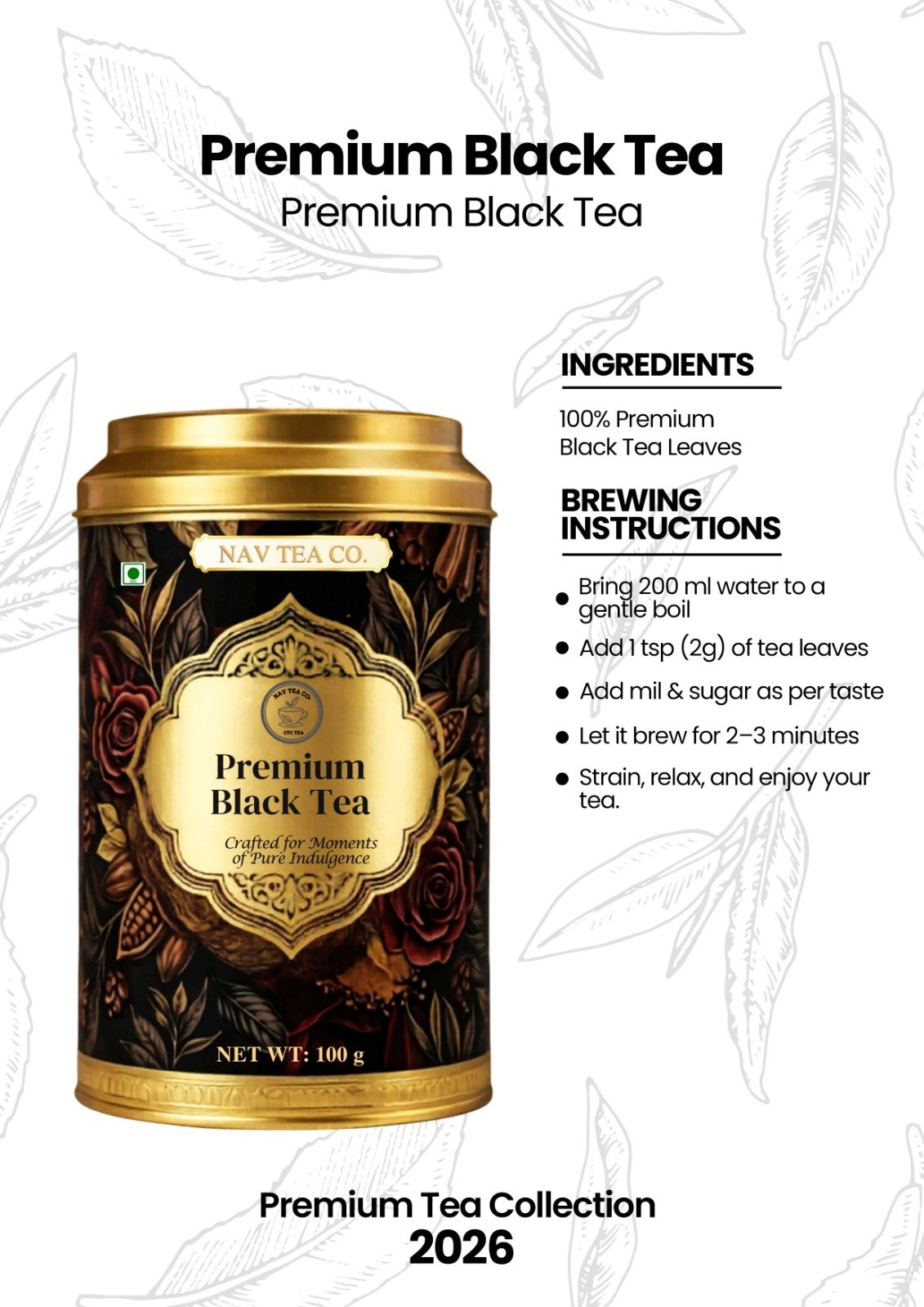 Premium Black Tea (100g) Strong Energy Tea for Focus, Metabolism & Daily Boost - Image 2