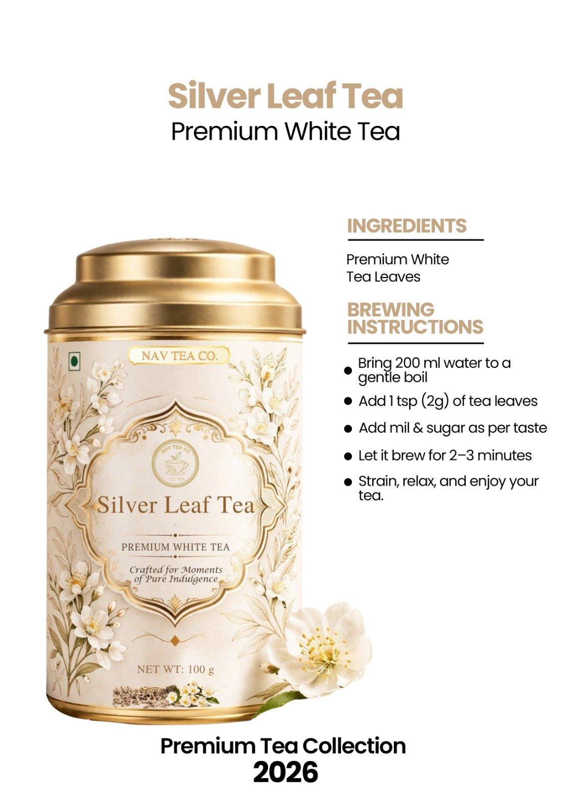 Silver Leaf White Tea (100g) Premium Antioxidant Tea for Skin Glow, Relaxation & Detox - Image 2